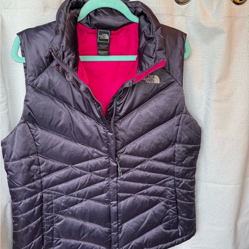 The North Face Women's Quilted Vest — Deep Plum Exterior with Bright Pink Lining